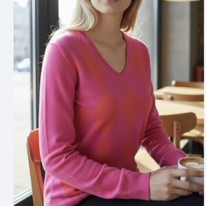 Tommy Hilfiger Pink and Orange Argyle Sweater